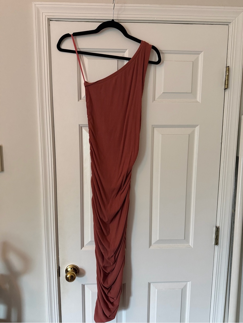 Asymmetric One-Shoulder Rust Dress